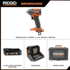 18V Brushless Cordless 4-Mode Impact Driver Kit with 2.0 Ah MAX Output Battery, Charger, and Case