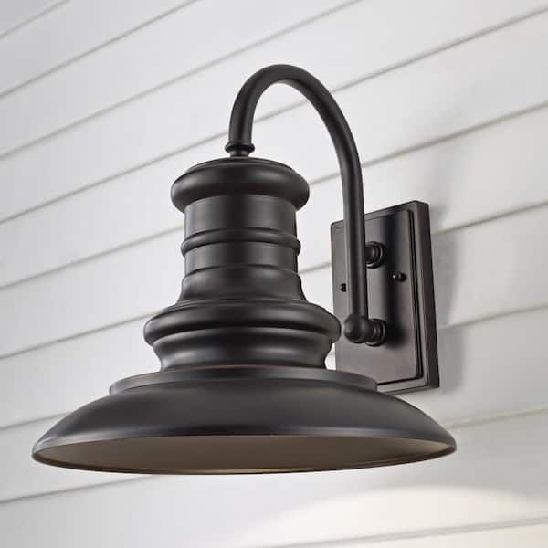 Redding Station 1-Light Restoration Bronze Outdoor 15.625 in. Integrated LED Wall Lantern Sconce