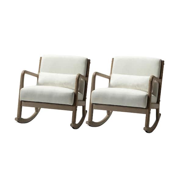 JAYDEN CREATION Celipe Linen Rocking Chair with Lumbar Pillow (Set of 2)