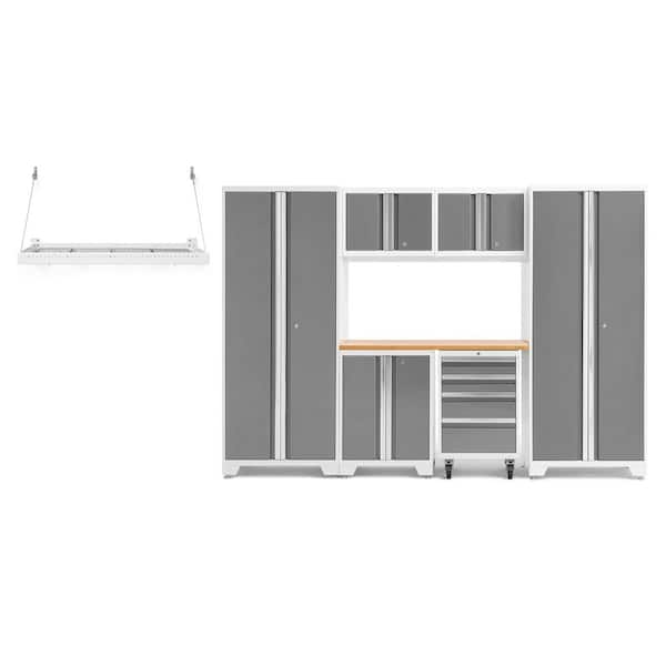 NewAge Products Bold Series 108 in. W x 76.75 in. H x 18 in. D 24-Gauge Steel Garage Cabinet Set in Platinum (7-Piece)