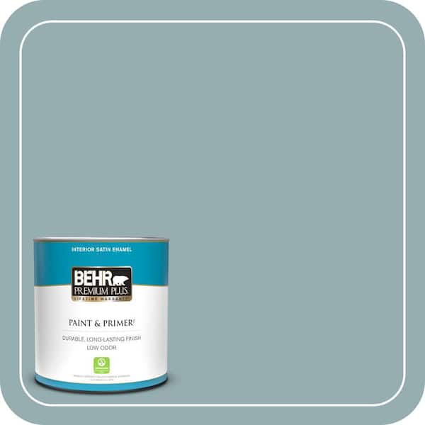 BEHR PREMIUM PLUS 1 qt. #ICC-66 Quiet Moment Satin Enamel Low Odor Interior Paint & Primer