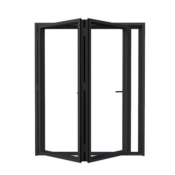 72 in. x 80 in. Left Swing/OutSwing Double Tempered Glass Black Aluminum Folding Patio Door (2-Folding)