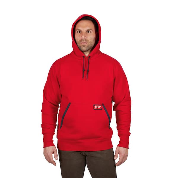 Milwaukee - Men's Medium Red Heavy-Duty Cotton/Polyester Long-Sleeve Pullover Hoodie