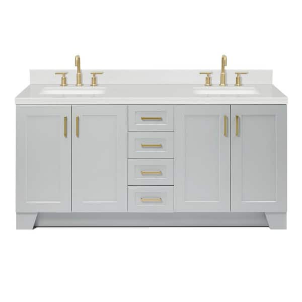 Taylor 72 in. Double Sink Freestanding Bathroom Vanity in Gray with Carrara White Quartz Top