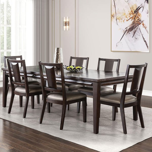 Furniture of America Truman 7-Piece Rectangular Espresso Extendable Wood Top Dining Room Set (Seats 6)