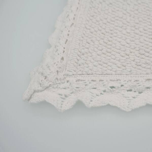 Cotton 36 in. x 24 in White Reversible Hand Crocheted Lace Border Machine  Washable SPA Bath Rug