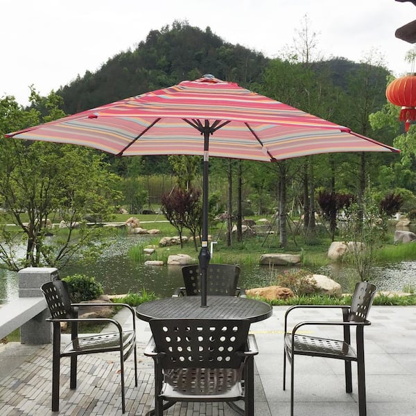 9 foot outdoor patio umbrella red stripe ABBLE Ft with Crank and Tilt, Weather Resistant, UV Protective Umbrella, Durable, 8 Sturdy Steel Ribs, Market Outdoor Table Umbrella The large 9 foot umbrella diameter makes it the perfect size for your 42 inch Arlmont & Co. Natalee 108"