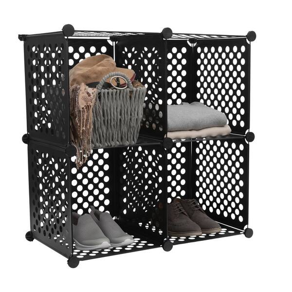 Black Plastic 4 Cube Organizer, Neu Home Over The Door 6 Basket Storage Rack