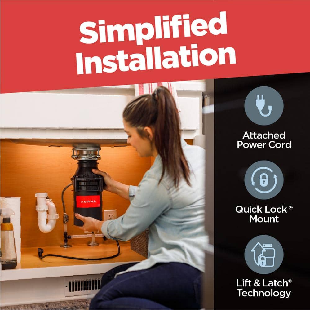 Amana 1/2 HP Black Continuous Feed Garbage Disposal with Cord