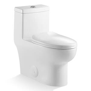 12 in. Rough-In 1-piece 1.28 GPF Single Flush Elongated Toilet in White, Seat Included
