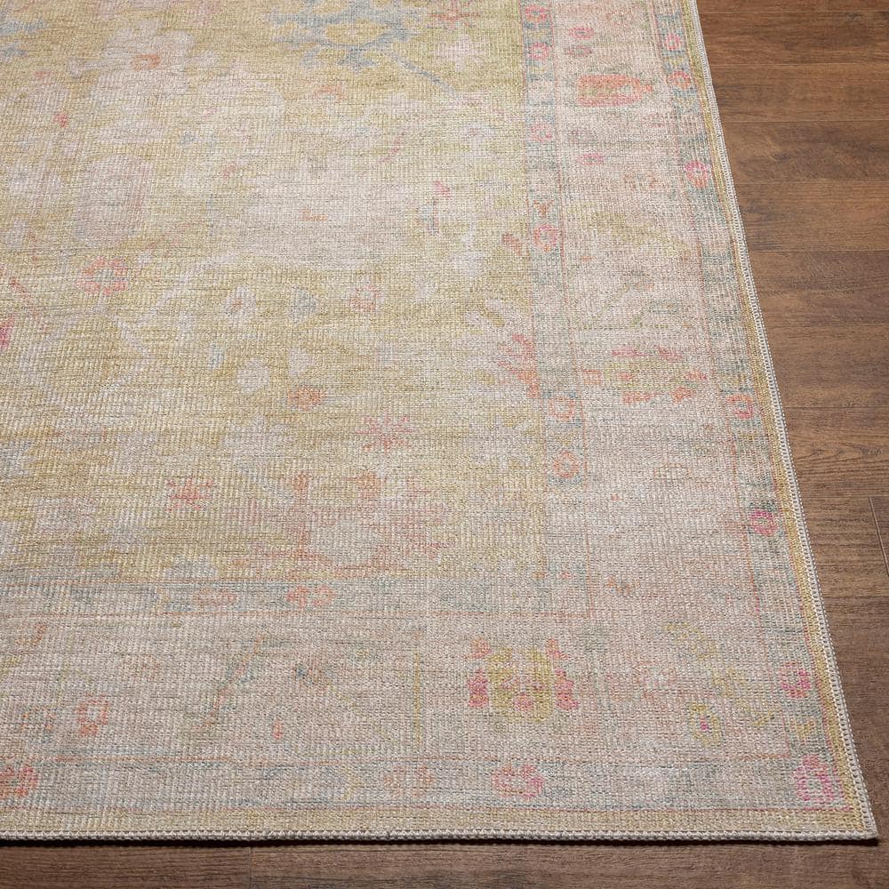 Lafayette Green and Multi Washable Polyester Runner Rug