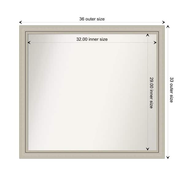 Amanti Art Romano Silver Narrow 35.75 in. x 32.75 in. Custom Non-Beveled Wood Framed Bathroom Vanity Wall Mirror