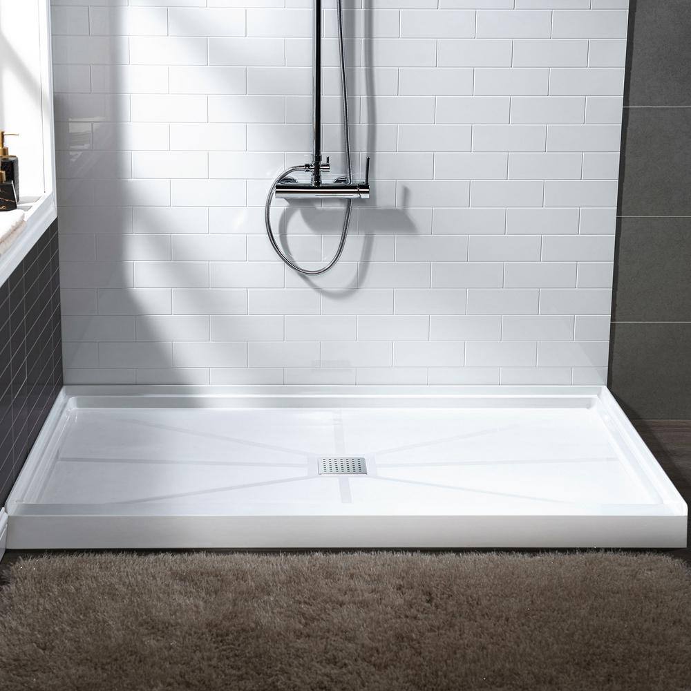 60" White Solid Surface Rectangular Shower Pan with Center Drain