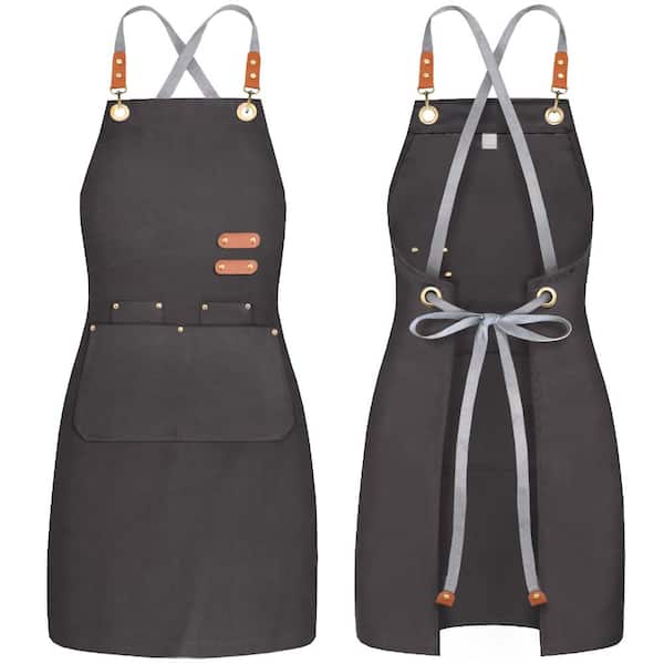 Oxford Polyester Cross Back Bib Apron 26.8 x 29.5 in with 4 Pockets and Metal Buckle Detachable Straps