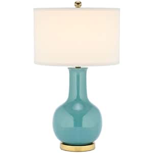 Paris 27.5 in. Light Blue Gourd Ceramic Table Lamp with White Shade