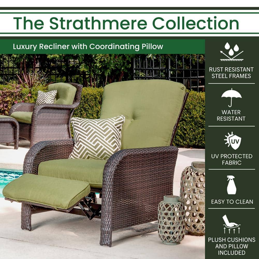 Cilantro Green Wicker and Steel Outdoor Reclining Lounge Chair