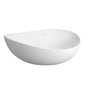 63 in. Solid Surface Freestanding Flatbottom Soaking Bathtub in Matte White with Drain