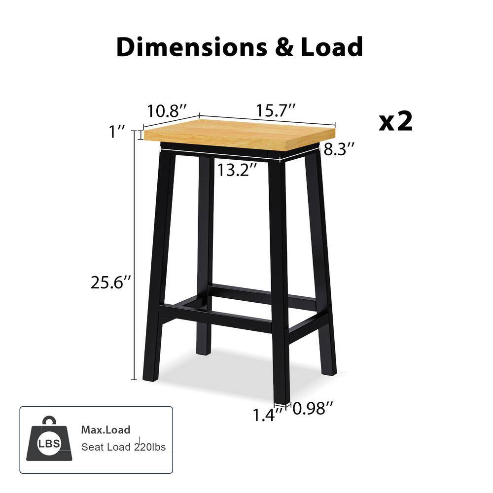 25.6 in. Black Wood Backless Counter Stools with Footrests, Set of 2