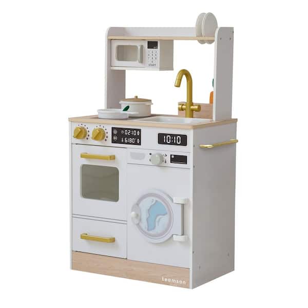 Little Chef Lake Tahoe White Wooden Play Kitchen with Washing Machine, Sink and Mini Garden