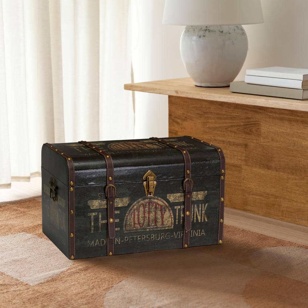 Large Vintage Brown Distressed Storage Trunk with Brass Accents