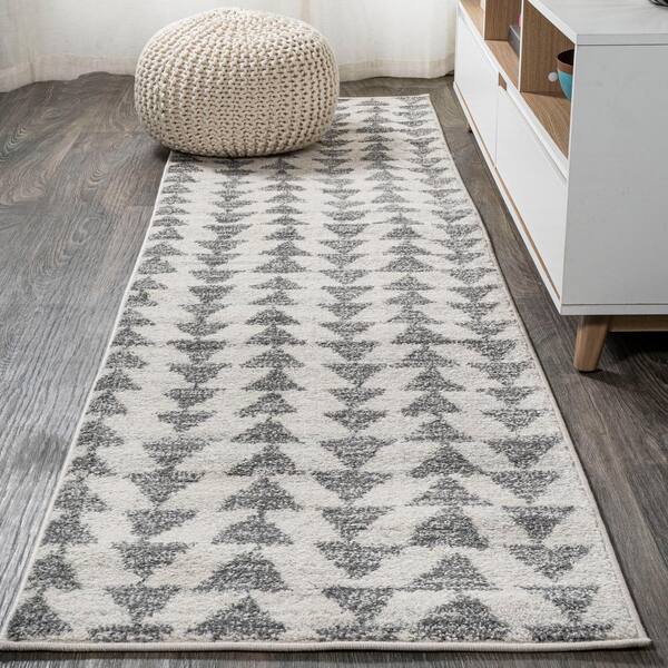 Aisha Moroccan Triangle Geometric Cream/Gray 2 ft. x 14 ft. Runner Rug