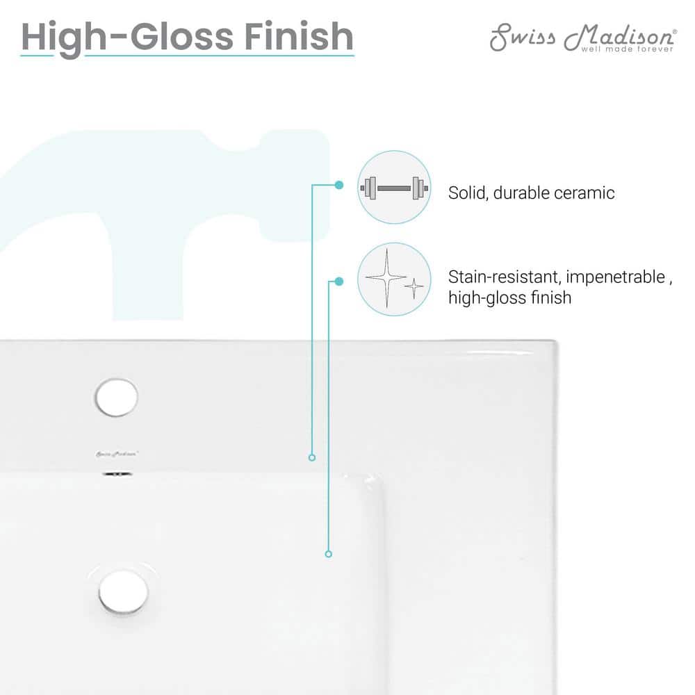 30" White Ceramic Vanity Sink Top