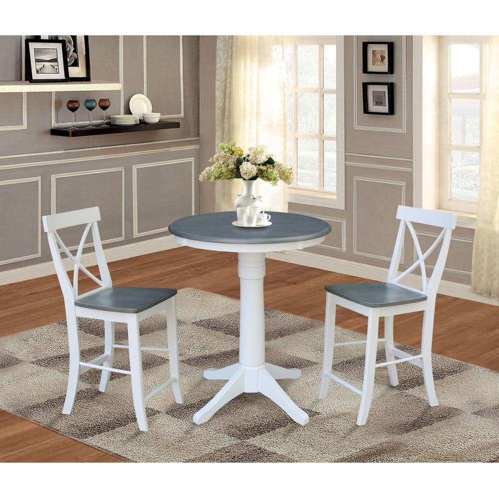 Heather Gray & White Round Wood Counter Height Dining Set