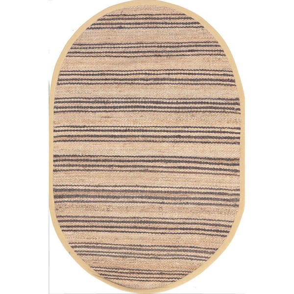 Sycamore Striped Jute Natural 5 ft. x 8 ft. Indoor/Outdoor Patio Oval Area Rug