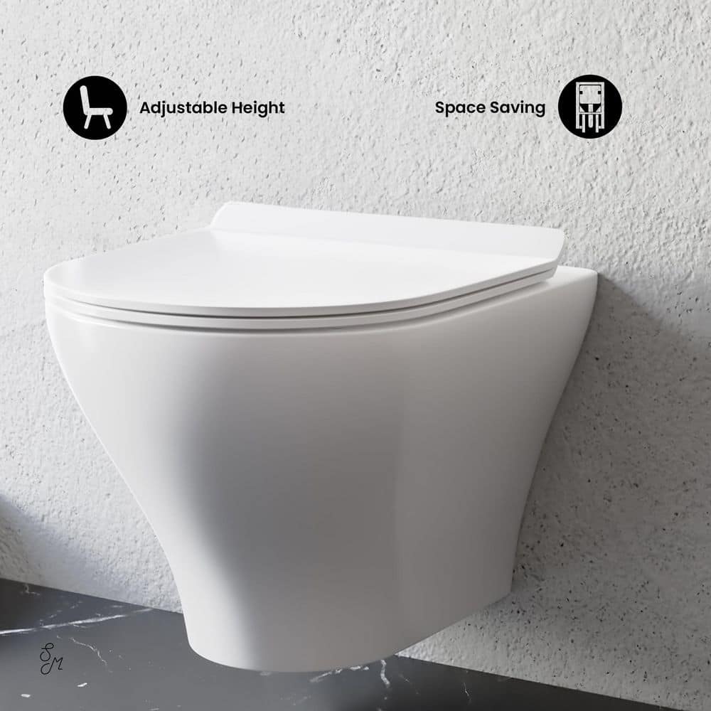 Monaco Glossy White Ceramic Wall-Hung Elongated Dual Flush Toilet