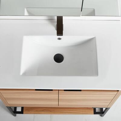 30 in. W x 35.04 in. H Free-Standing Bath Vanity in Maple with Vanity Top in White with White Basin