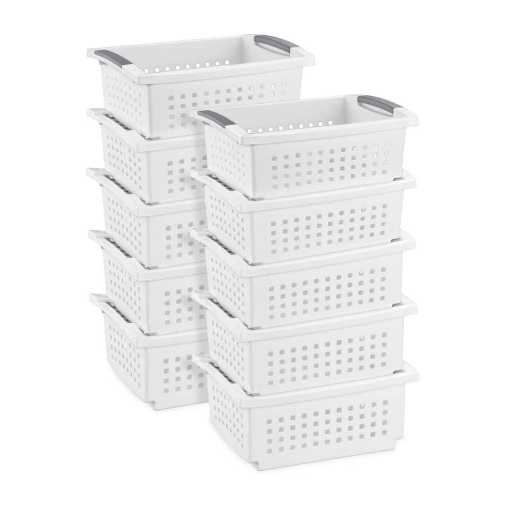 14.75 in. L x 10.75 in. W x 6.25 in. H White Plastic Medium Home Stackable Storage and Organizer Basket (10-Pack)