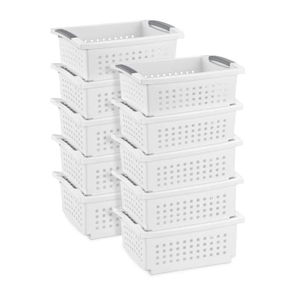 14.75 in. L x 10.75 in. W x 6.25 in. H White Plastic Medium Home Stackable Storage and Organizer Basket (10-Pack)