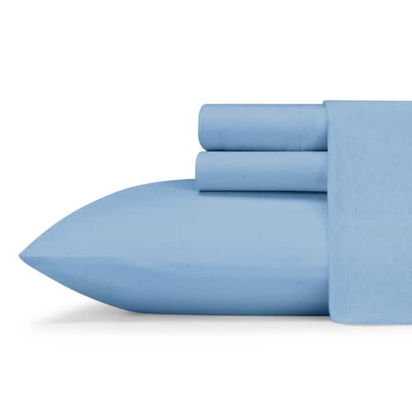 Jersey Knit 4-Piece Blue Solid Cotton Blend Full Sheet Set