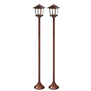 63 in. Waterproof Adjustable Height Outdoor Warm White Solar Lamp Post Lights for Patio Garden Bronze (2-Pack)