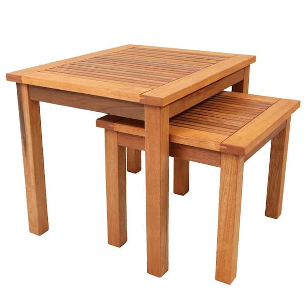 Sunnydaze Meranti Wood Outdoor Nesting Tables (Set of 2)