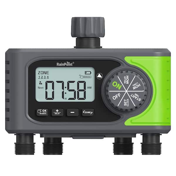 4-Zone Digital Hose Timer Programmable Water Timer for Lawns and Gardens
