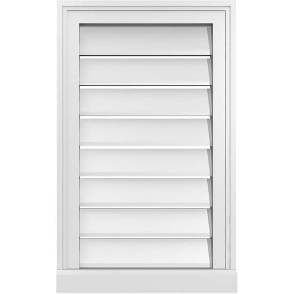 Ekena Millwork 16 in. x 26 in. Vertical Surface Mount PVC Gable Vent: Functional with Brickmould Sill Frame