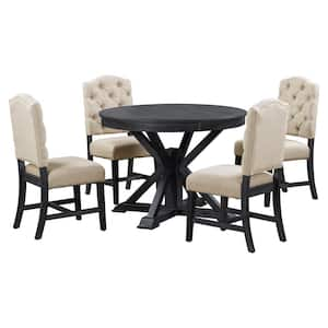 5-Piece Retro Espresso Extendable Wood Top Dining Room Set Seats 4