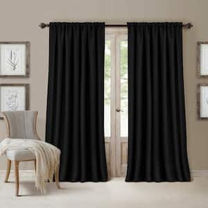 All Seasons Black Solid Polyester 52(in)X95(in) Rod Pocket/Back Tab Blackout Curtain Panel