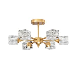 18.1 in. 6-Light Matte Gold Modern Crystal Semi-Flush Mount Ceiling Light with Crystal Shade, No Bulbs Included