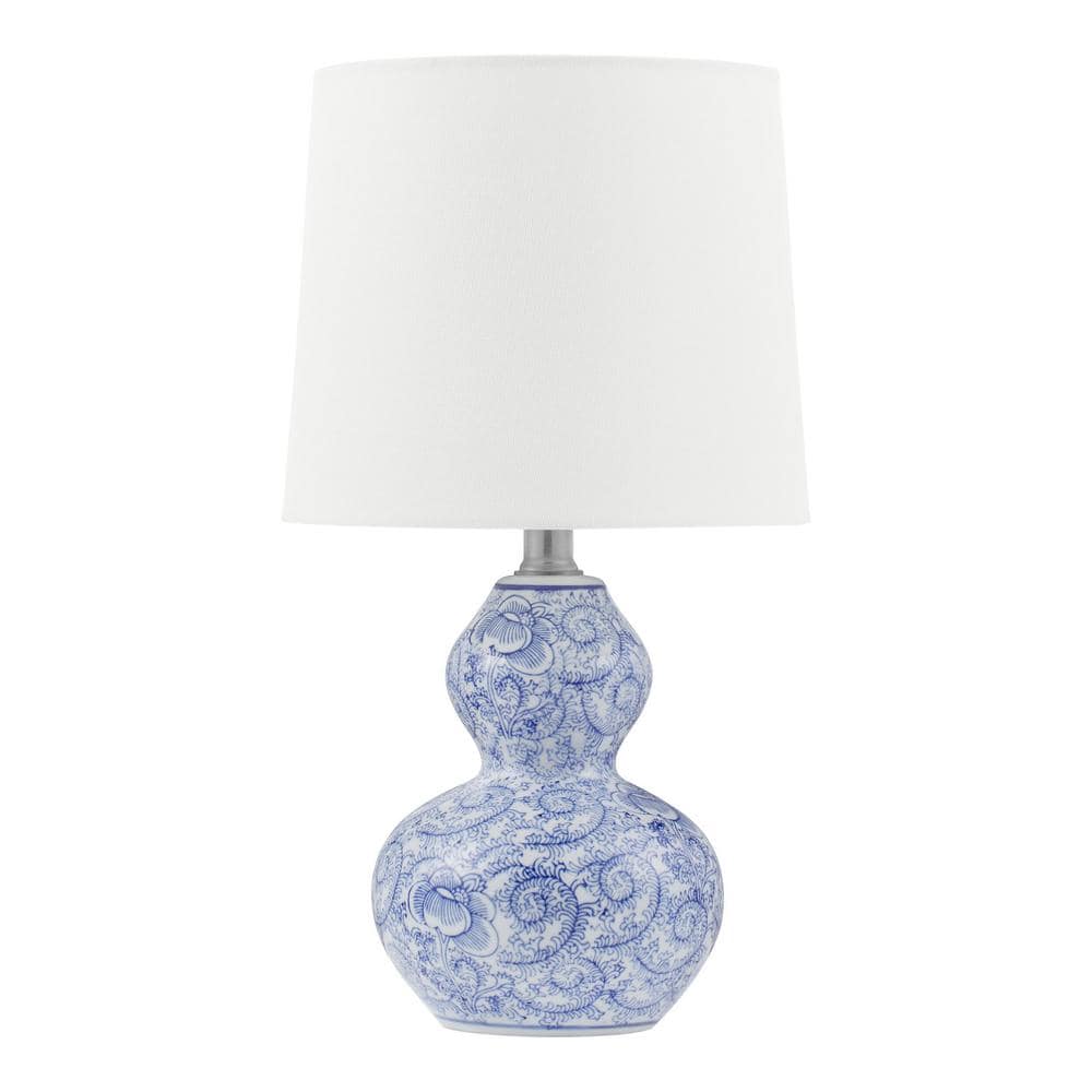 Hampton Bay 15 .75 in. Blue Floral Ceramic Table Lamp with White Fabric ...