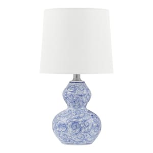 15 .75 in. Blue Floral Ceramic Table Lamp with White Fabric Shade