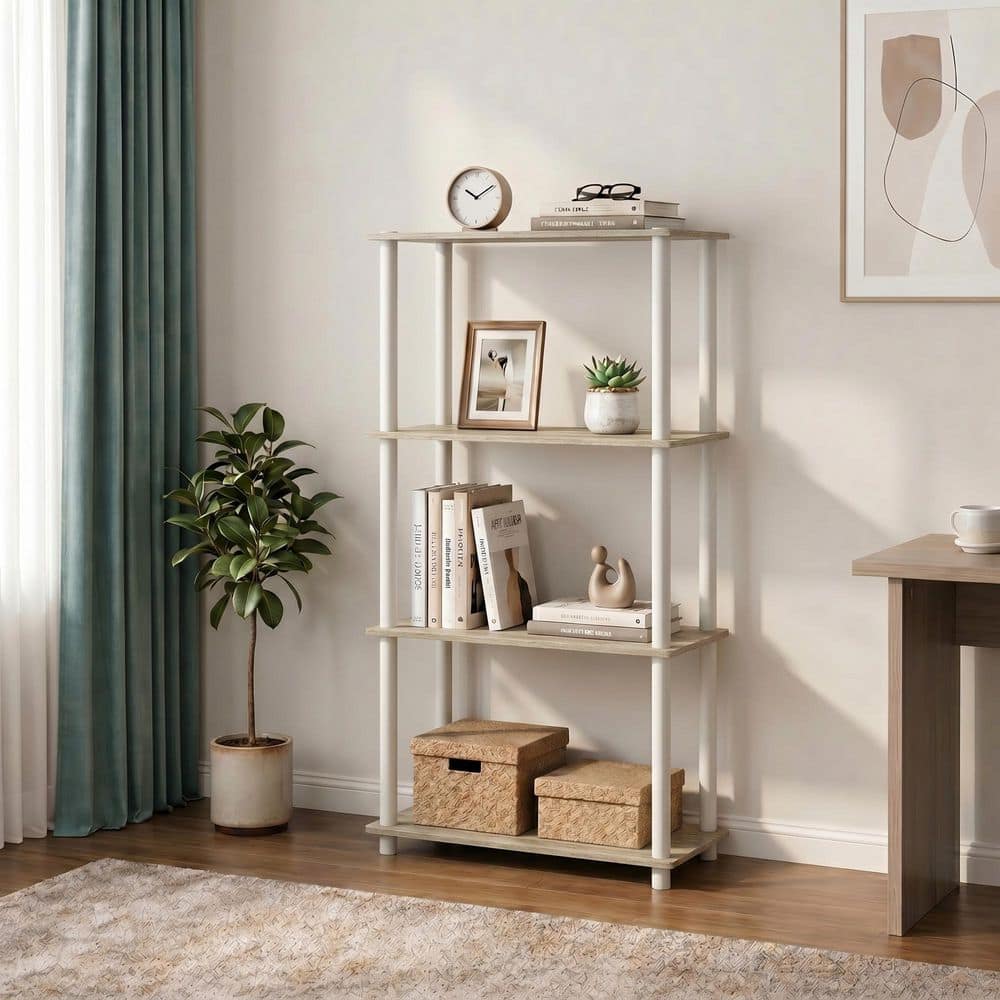 Furinno TURN-N-TUBE 43.25 in. Tall Light Oak/White Wood 4-Shelf