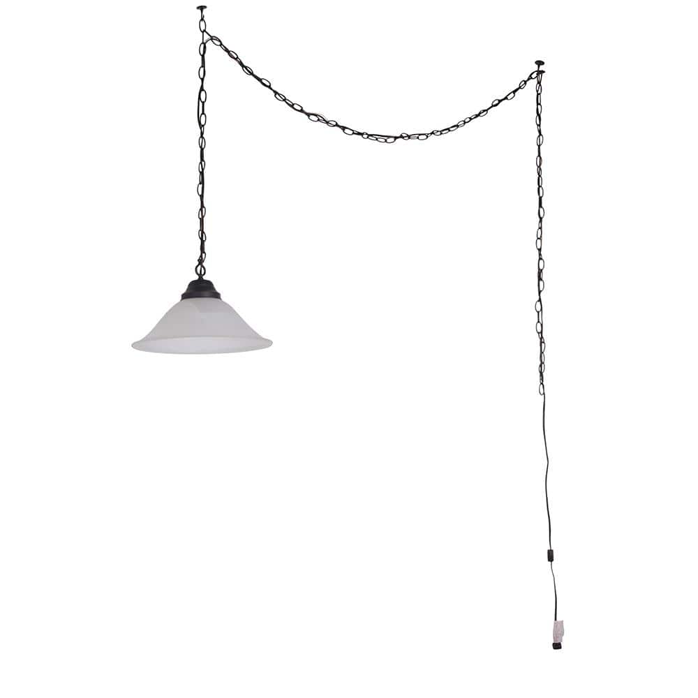 Mini Alabaster Glass & Oil-Rubbed Bronze Pendant Light