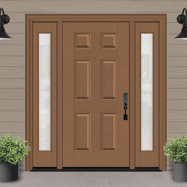 Regency 64 in. x 80 in. 6-Panel LHIS AutumnWheat Stain Mahogany Fiberglass Prehung Front Door Obscure 12 in. SLs 6-9/16