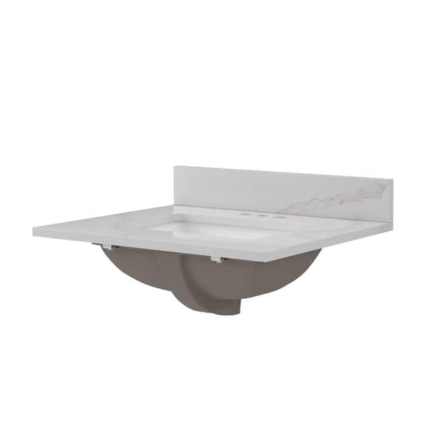 25 in. W x 22 in. D x .75 in . H Engineered Quartz White Rectangular Single Sink Bath Vanity Top in Calcutta Bianco