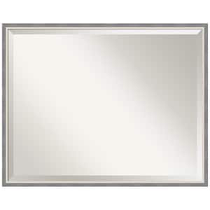 Theo Grey Narrow 29.25 in. x 23.25 in. Beveled Modern Rectangle Wood Framed Wall Mirror in Gray
