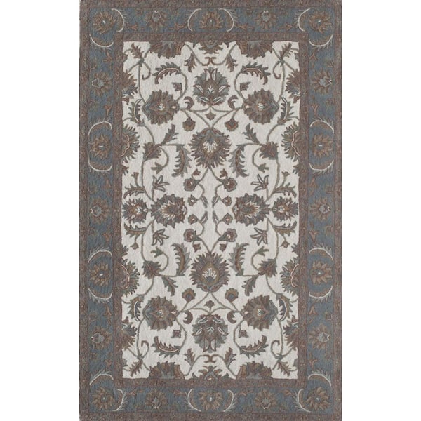 New Dynasty Ivory Light Blue White Area Rug - 2 X 8