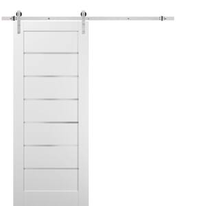 36 in. x 84 in. 6 Lites Frosted Glass White Finished Pine Wood MDF Sliding Barn Door with Hardware Kit