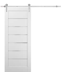 4117 42 in. x 84 in. 6 Lites Frosted Glass White Finished Pine Wood MDF Sliding Barn Door with Hardware Kit